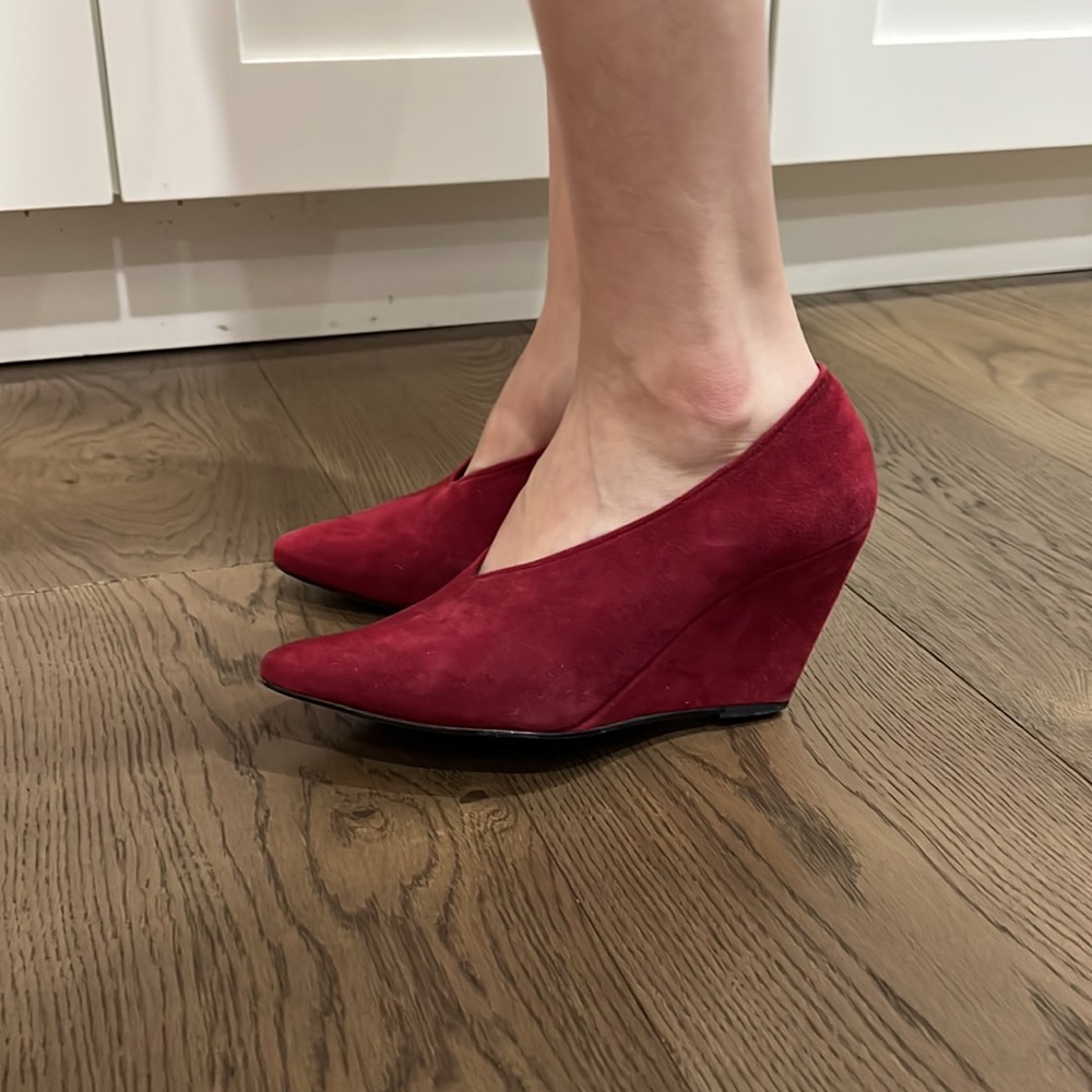 Beautiful Red Suede Wedge Shoes